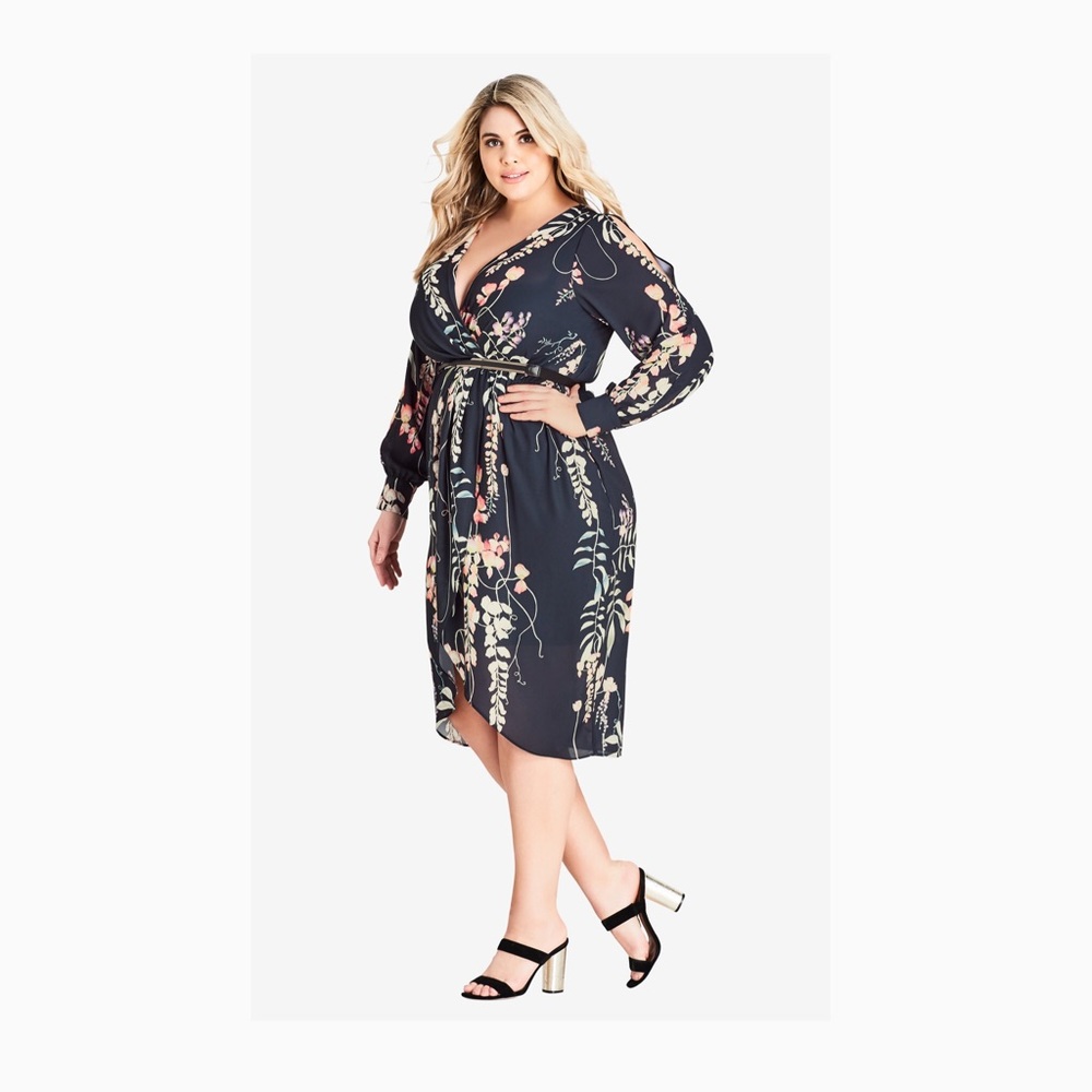 CITY CHIC| Hothouse Vine Cold Shoulder Dress